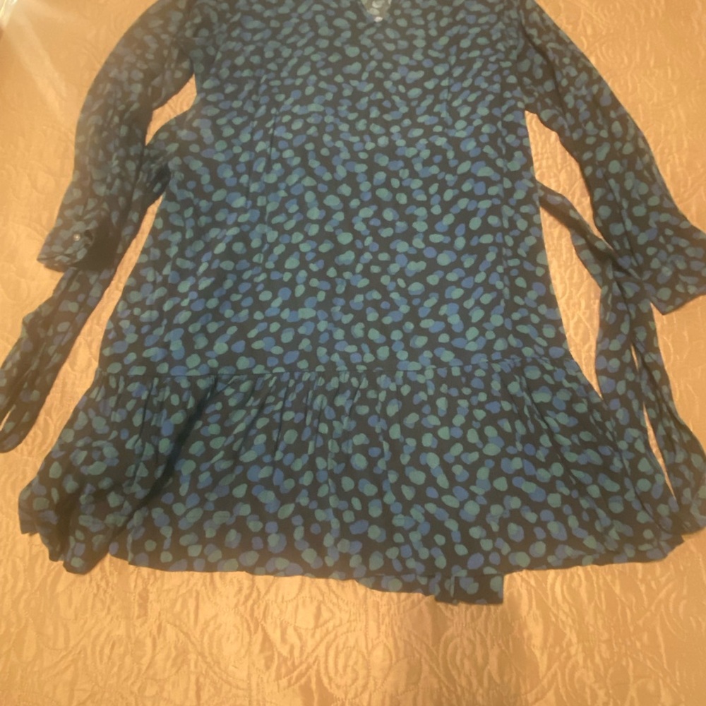 Free Assembly Longsleeve black blue green  Dress with belt tie EUC size XL